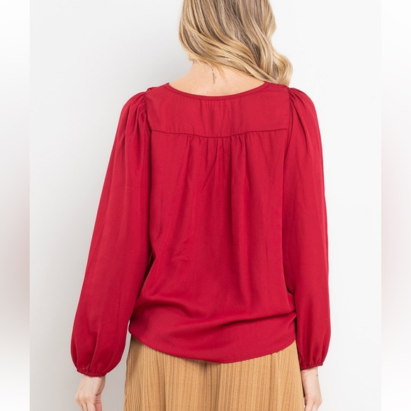 Boho Solid Shirring Detailed Blouse Top size small - Picture 4 of 7